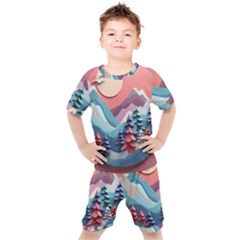 Paper Art Pastel Kids  Tee And Shorts Set by Vaneshop