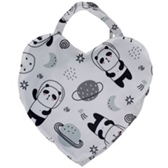 Panda Floating In Space And Star Giant Heart Shaped Tote by Wav3s