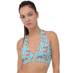 Corgis On Teal Halter Plunge Bikini Top by Wav3s