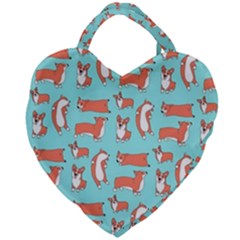 Corgis On Teal Giant Heart Shaped Tote by Wav3s