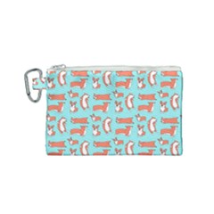 Corgis On Teal Canvas Cosmetic Bag (small) by Wav3s