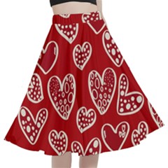 Vector Seamless Pattern Of Hearts With Valentine s Day A-line Full Circle Midi Skirt With Pocket by Wav3s