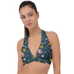 Dog Paw Colorful Fabrics Digitally Halter Plunge Bikini Top by Wav3s