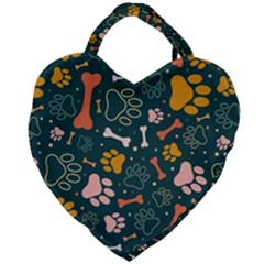 Dog Paw Colorful Fabrics Digitally Giant Heart Shaped Tote by Wav3s