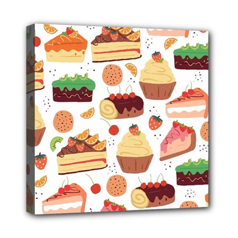 Seamless Pattern Hand Drawing Cartoon Dessert And Cake Mini Canvas 8  X 8  (stretched) by Wav3s