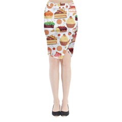 Seamless Pattern Hand Drawing Cartoon Dessert And Cake Midi Wrap Pencil Skirt by Wav3s