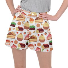Seamless Pattern Hand Drawing Cartoon Dessert And Cake Women s Ripstop Shorts by Wav3s