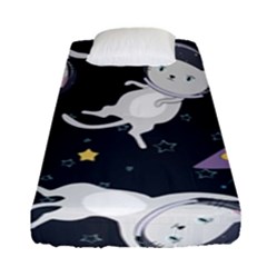 Space Cat Illustration Pattern Astronaut Fitted Sheet (single Size) by Wav3s