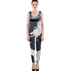 Space Cat Illustration Pattern Astronaut One Piece Catsuit by Wav3s