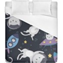 Space Cat Illustration Pattern Astronaut Duvet Cover (California King Size) View1