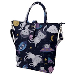 Space Cat Illustration Pattern Astronaut Buckle Top Tote Bag by Wav3s