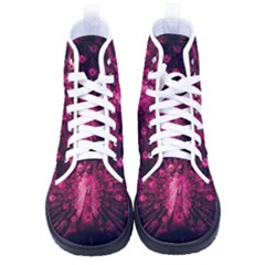 Peacock Pink Black Feather Abstract Women s High-top Canvas Sneakers by Wav3s