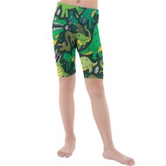 Dino Kawaii Kids  Mid Length Swim Shorts by Wav3s