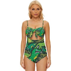 Dino Kawaii Knot Front One-piece Swimsuit by Wav3s