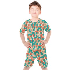 Multicolored Honeycomb Colorful Abstract Geometry Kids  Tee And Shorts Set by Vaneshop