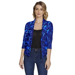 Blue Bubbles Abstract Women s Draped Front 3/4 Sleeve Shawl Collar Jacket by Vaneshop