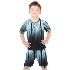 Tree Night Dark Forest Kids  Tee And Shorts Set by Vaneshop