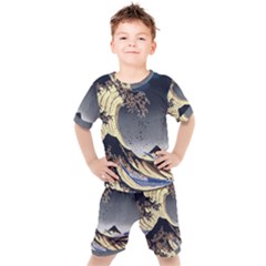 The Great Wave Off Kanagawa Japanese Waves Kids  Tee And Shorts Set by Vaneshop