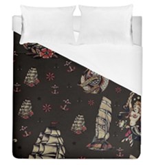 Vintage Tattoos Nautical Duvet Cover (queen Size) by Vaneshop