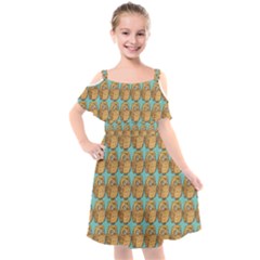 Owl Bird Pattern Kids  Cut Out Shoulders Chiffon Dress by Vaneshop