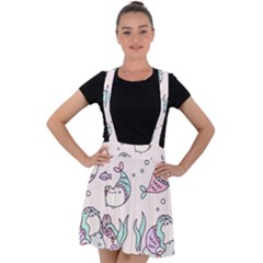 Cartoon Cat Cute Animal Design Drawing Illustration Kawaii Velvet Suspender Skater Skirt by Grandong