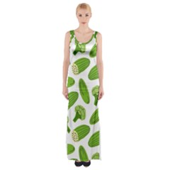 Vegetable Pattern With Composition Broccoli Thigh Split Maxi Dress by Grandong