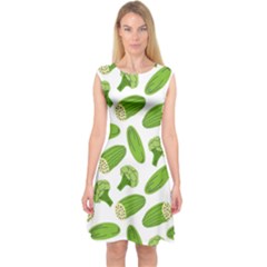 Vegetable Pattern With Composition Broccoli Capsleeve Midi Dress by Grandong