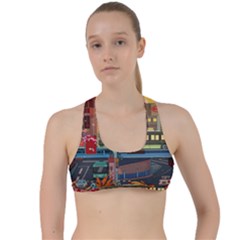 The City Style Bus Fantasy Architecture Art Criss Cross Racerback Sports Bra by Grandong