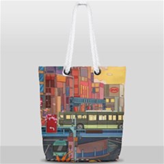 The City Style Bus Fantasy Architecture Art Full Print Rope Handle Tote (small) by Grandong