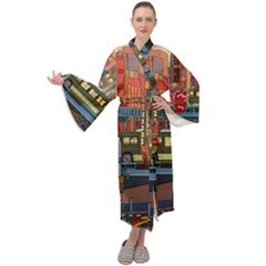 The City Style Bus Fantasy Architecture Art Maxi Velvet Kimono by Grandong