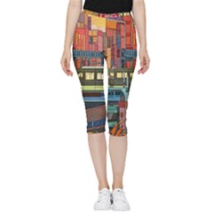 The City Style Bus Fantasy Architecture Art Inside Out Lightweight Velour Capri Leggings  by Grandong