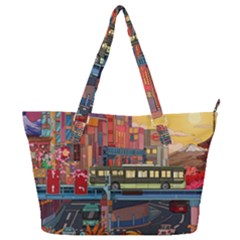 The City Style Bus Fantasy Architecture Art Full Print Shoulder Bag by Grandong