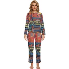 The City Style Bus Fantasy Architecture Art Womens  Long Sleeve Lightweight Pajamas Set by Grandong