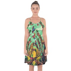 Monkey Tiger Bird Parrot Forest Jungle Style Ruffle Detail Chiffon Dress by Grandong