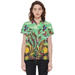 Monkey Tiger Bird Parrot Forest Jungle Style Short Sleeve Pocket Shirt by Grandong