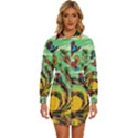 Monkey Tiger Bird Parrot Forest Jungle Style Womens Long Sleeve Shirt Dress View1