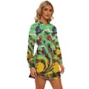 Monkey Tiger Bird Parrot Forest Jungle Style Womens Long Sleeve Shirt Dress View3