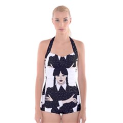 Wednesday Addams Boyleg Halter Swimsuit  by Fundigitalart234