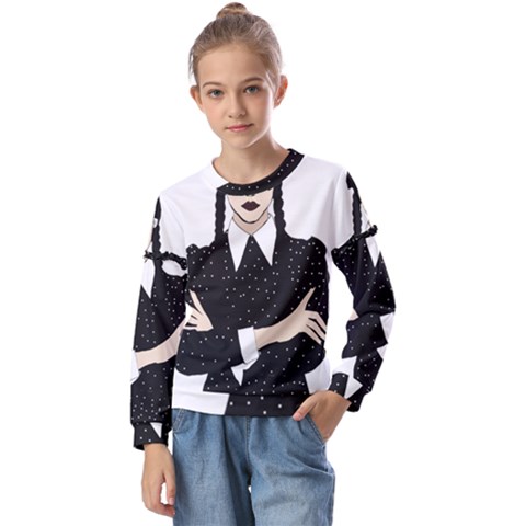 Wednesday Addams Kids  Long Sleeve Tee With Frill  by Fundigitalart234