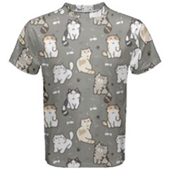 Cute Cat Pattern Cartoon Men s Cotton Tee by Cowasu