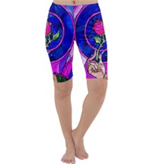 Stained Glass Rose Cropped Leggings  by Cowasu