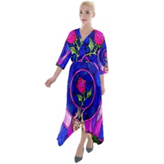 Stained Glass Rose Quarter Sleeve Wrap Front Maxi Dress by Cowasu