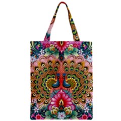 Pink Peacock Bird Pattern Texture Zipper Classic Tote Bag by Cowasu