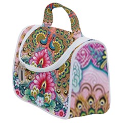 Pink Peacock Bird Pattern Texture Satchel Handbag by Cowasu