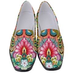 Pink Peacock Bird Pattern Texture Women s Classic Loafer Heels by Cowasu