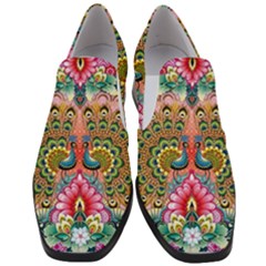 Pink Peacock Bird Pattern Texture Women Slip On Heel Loafers by Cowasu