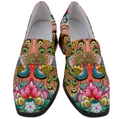 Pink Peacock Bird Pattern Texture Women s Chunky Heel Loafers by Cowasu