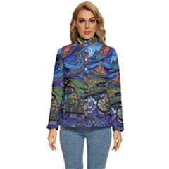 Psychedelic Landscape Women s Puffer Bubble Jacket Coat by Cowasu