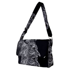 Angry Lion Black And White Full Print Messenger Bag (m) by Cowasu