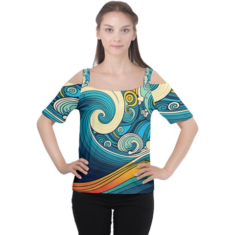 Waves Wave Ocean Sea Abstract Whimsical Abstract Art Cutout Shoulder Tee by Ndabl3x